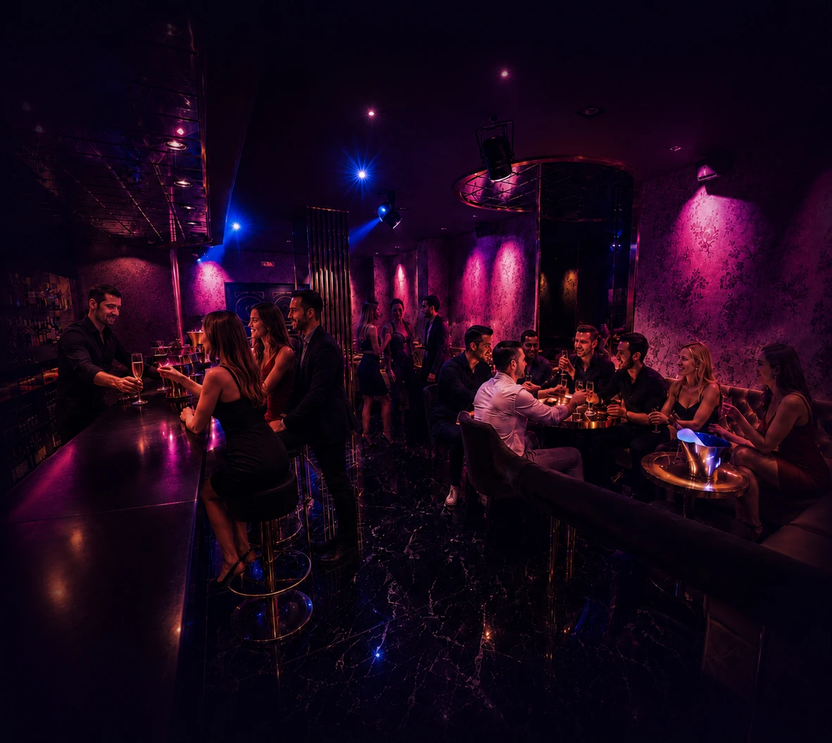 Darling Strip Club Barcelona interior with guests enjoying a VIP stag party nightlife atmosphere